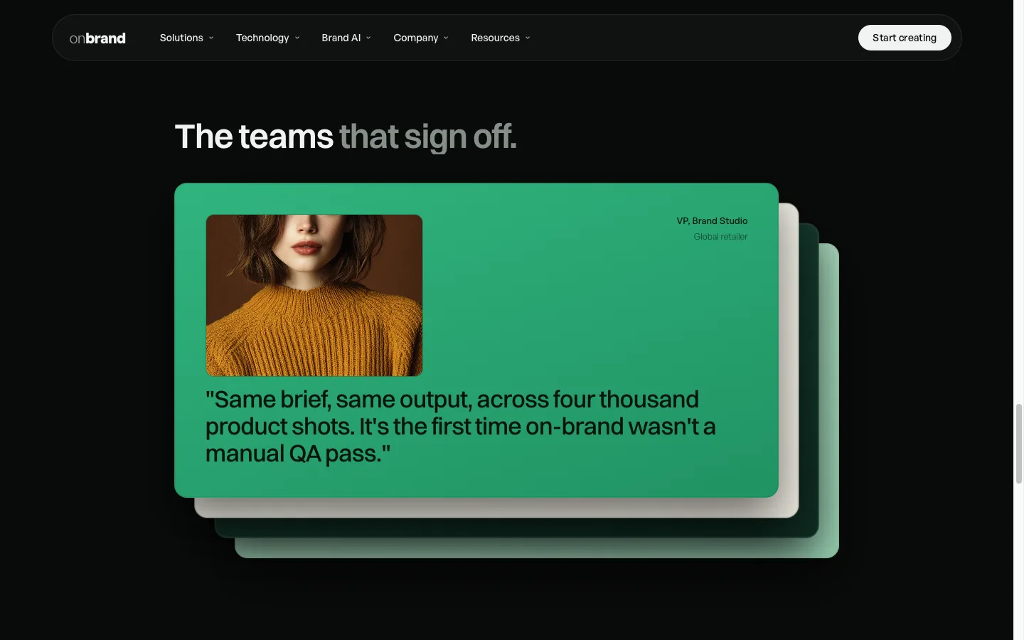 Onbrand testimonials section